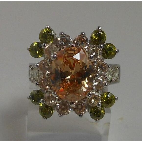 Vintage Sterling Silver Cocktail Ring Sparkly Sim Diamonds Thailand Size 7.25 - Picture 1 of 10